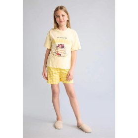 Resim DeFacto Regular Fit 2'li Sarı Pijama Takımı Kız Çocuk H5508A826SM 