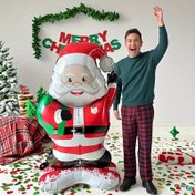 Resim 1 Adet Dev 47 İnç Boyunda Ayakta Duran Noel Baba Şişme Balon - Helyum Hazır, Sağlam Tabanlı, Kırmızı & Beyaz Çizgili Takım Elbise, Yeşil Şapka ve Sakal, Noel Partisi Dekorasyonu, Doğum Günü, Açık Hava Etkinlikleri İçin - Kullanıcı Dostu Boyut 