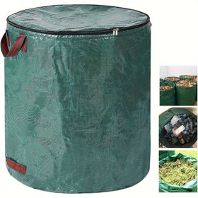 Resim Büyük 120L Ağır Hizmet Bahçe Atık Çantası Kapak ve Fermuar ile, Su Geçirmez, Katlanabilir ve Tekrar Kullanılabilir, Yeşil, Kolay Taşıma için Tutacaklar ile, Bahçe Atıkları, Kompost ve Geri Dönüşümlü Malzemeler için Mükemmel, Bahçe Atık Çantası 