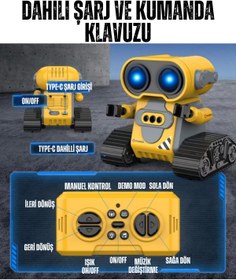 Resim giffy Oyuncak Uzaktan Kumandalı El Sensörlü Akıllı WALL-E Robot Dahili Şarjlı Işıklı Sesli Fonksiyon Sarı 