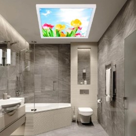 Resim Gökyüzü Panel Banyo Avize- 60WATT-60 cm x 60 cm LED Yatak Odası Avize-Renkli Laleler Tasarım Aydınlatma-Tavana Model 