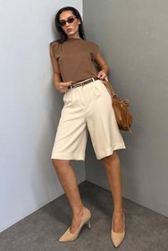 Resim Madmext Lacivert Pileli Kadın Bermuda Şort Mg2483 