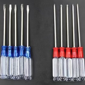 Resim 10 Parça Kristal Tornavida Seti, Dayanıklı Çelik Bıçaklar - Çok Boyutlu Düz & Phillips Başlıklar, Mavi & Kırmızı Kılıflarda Şeffaf Saplar, Ev & Endüstriyel Kullanım İçin Hassas Tornavida Seti 