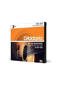 Resim D'addario Ej10-3d Phosphor Bronze Serisi Akustik Gitar Tel Seti Extra Light - 10-47 - 80/20 Bronze 