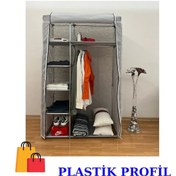 Resim Beyazpazar Bez Dolap Plastik Profil Fermuarlı Yeni Gardırop Gri 