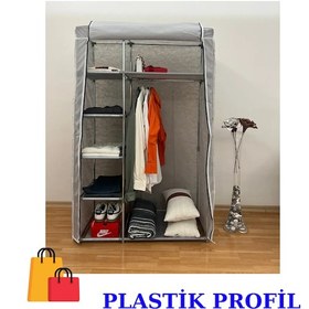 Resim Beyazpazar Bez Dolap Plastik Profil Fermuarlı Yeni Gardırop Gri 
