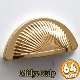 Resim Badem10 Yelken Midye Tas Çanak 64 mm Düğme Altın Gold Mobilya Mutfak Dolabı Çekmece Dolap Kulpları 