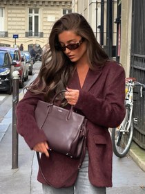 Resim Oversize Yünlü Blazer - Bordo / M 