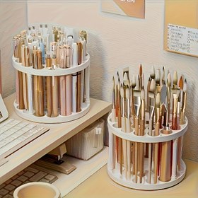 Resim 360° Dönen Boya Fırçası Tutucu - Polished Finish, Seramik Kaplamalı Plastik Eklemlerle Sanat Fırçaları, Kalemler, Makyaj Araçları İçin Alan Tasarrufu Sağlayan Beyaz Masaüstü Düzenleyici - Ev veya Ofis İçin Zarif Tasarım, Ofis Masa Aksesuarı | Modern Beyaz Düzenleyici | Polished Finish, Boya Fırçası 