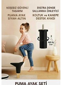 Resim Puma 15 Cm Siyah-altın 6'lı Set Mobilya Kanepe Tv Ünitesi Dolap Konsol Ve Destek Ayağı Siyah-altın 