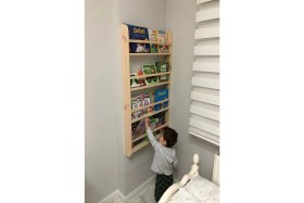 Resim Nefes Design Ahşap Montessori Eğitici Çocuk Odası Kitaplık Rafı Duvara Monte 4 Bölmeli 