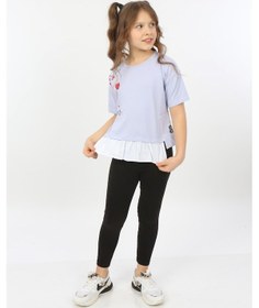 Resim Toontoy Kids Toontoy Kız Çocuk Bisiklet Yaka Kısa Kollu Garnili Asimetrik Tişört Açık Lila 