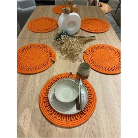 Resim Jütex Home Jüt Hasır Görünümlü Amerikan Servis Sunum Takımı Yıkanabilir Isıya Dayanıklı Jüt 6turuncu Parça 