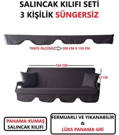Resim Süngersiz Tenteli Salıncak Kumaş Seti 3kişilik 164x47 Cm Süngersiz Lüx Panama Gri Gri 