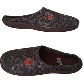 Resim Gezer Erkek Kahverengi Çizgi Desenli Ortopedik Poli Taban Ev İçi Günlük Terlik 