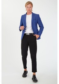 Resim Sposo 5110 Dar Kalıp Yarım Astarlı İndigo Erkek Blazer Ceket İndigo 