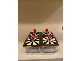 Resim Kahvaltılık Kare 4'lü 5 Parça Tepsili El Yapımı Porselen ve Cam 