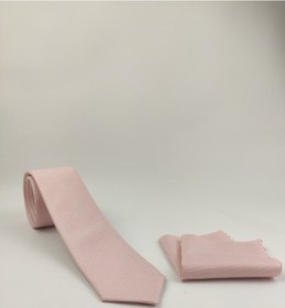 Resim Demfashion Özel Desenli Kravat Mendil Seti Açık Pembe 