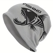 Resim Erkekler için Balıkçı Kafatası Beanie Şapka, Kızgın Balık Grafikli - Açık Gri Yenilik Tasarımı, Nefes Alabilir & Sıcak Dış Mekan Balıkçılık Gezileri İçin, Günlük Giyim, Balık Temalı Kıyafet, Rahat Başlık 
