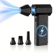 Resim Elde taşınabilir yaz serinletici fan, süper güçlü büyük hava hacimli mini fan, Type-C hızlı şarj ve güç göstergeli - araba, ev, bilgisayar için, araç temizliği yüksek hızda temizleme fanı, çok fonksiyonlu portatif kamp üfleme fanı. 