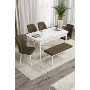 Resim Canisa Concept Canisa Rio Serisi Bench'li Beyaz Mermer Desenli Mdf Mutfak Masası Takımı 