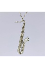 Resim BUTİK GÜMÜŞ Gümüş Büyük Saksafon, Enstrüman, Müzik, Kadın, Erkek Kolye (5CM X 2,2 CM) (BG-KLY-706) 