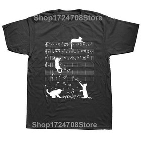 Resim Snapbuy Müzisyen Kedi Grafik T-shirt - Piyano Nota Anahtarı - Erkekler İçin Kısa Kollu Pamuklukoyu Gri Koyu Gri 
