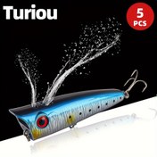 Resim 5 Adet Turiou Yüzey Popper Yemleri - Perch, Pike & Muskellunge Balıkçılığı için Gürültülü Sesli Paslanmaz Çelik Buzzbaits 