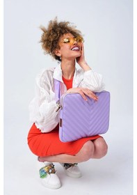 Resim Omuz Askılı Notebook Çanta Tablet Laptop Kılıfı 13"-14" V Model Deri Lila 