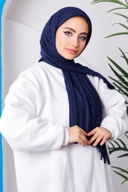 Resim İmajButik Koyu Lacivert Moda Blue Piliseli Pratik Hazır Şal 