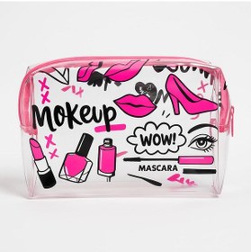 Resim Şeffaf Makyaj Çantası Pembe Öpücük 