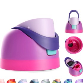 Resim Yaleker Su Şişesi Yerine Geçici Kapağı 16/24/32/40oz Uyumlu, Bpa-free, Damlacık Önleyici, Tek Dokunuş Açma, Pembe-mor Desen 