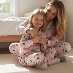 Resim ARN HOMEWEAR anne kız kombini panda desenli yumuşacık milan kumaş pijama takımı(tek takım fiyatıdır) 