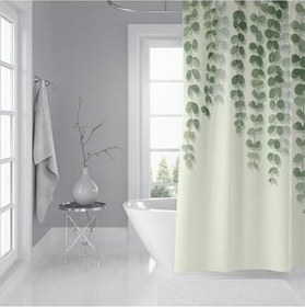 Resim Tropik Home Banyo Duş Perdesi Sarmaşık Desen Yeşil Dijital Baskılı Banyo Perdesi, Tek Kanat C Halka-180x200 cm 