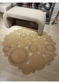 Resim Mavaux Harmony Jüt Doğal Hasır Kilim Bej Geometrik Bohem Yuvarlak El Örmesi Halı Bej 