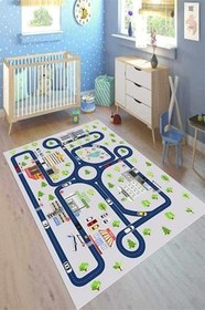 Resim Cotton Şönil Kaymaz Tabanlı Yıkanabilir Antibakteriyel Dijital Baskı Çocuk Halısı, CK-10135A-CTN-80X150 