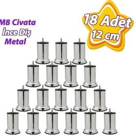 Resim 18 Adet Metal Destek Ayağı 12 Cm Krom Mobilya Kanepe Baza Koltuk Ünite Ayakları Metrik 8 Civatalı İnce Diş 