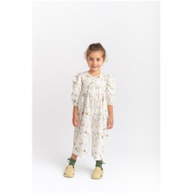Resim Cigit Desenli Poplin Tulum 2-7 Yaş Ekru Desenli Ekru 