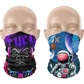 Resim Dair Aksesuar Maymun - Motorlu Astronot Desenli 2'li Set Boyunluk Bandana Outdoor Balaklava Yüz Maskesi Kafa Bandı 