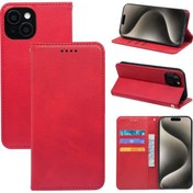 Resim Dana Derisi Iphone 16 Pro Max Uyumlu 7 Manyetik Emişli Kartlık Cep Telefon Kılıfı 001 Kırmızı 