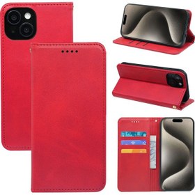 Resim Dana Derisi Iphone 16 Pro Max Uyumlu 7 Manyetik Emişli Kartlık Cep Telefon Kılıfı 001 Kırmızı 