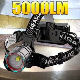 Resim En Güçlü LED Kafa Lambası, Yeniden Şarj Edilebilir Yuvarlak Başlı, 3 Modlu Ta 