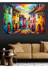 Resim Ahşap Tablo Renkli İtalyan Evleri Sokak Manzarası 