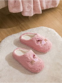 Resim LC Waikiki Pembe Nakışlı Kadın Pelüş Ev Terliği 