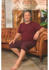 Resim Aydoğan Erkek Dinç Büyük Beden Koton Bordo Bermuda Pijama Takımı 0083 Bordo 