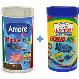Resim Malawi Mix Chips 1000ml ve Cichlid Mix 1000ml Kutu Balık Yemi 