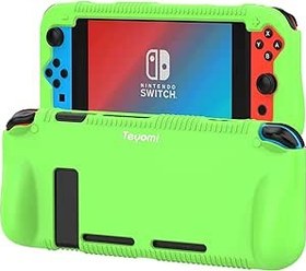 Resim Teyomi Protective Silicone Case for Nintendo Switch, Grip Cover with Tempered Glass Screen Protector, 2 Storage Slots for Game Cards, Shock-Absorption & Anti-Scratch (Green) 