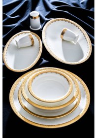 Resim Acar Valiere 12 Kişilik 58 Parça Yemek Takımı Beyaz/gold 