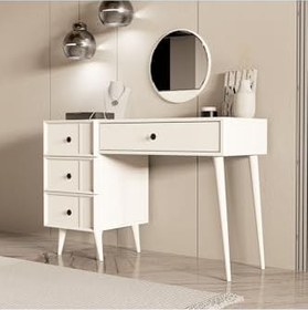 Resim 2250 ROSE AYNALI (AHŞAP AYAKLI) MDF PROFİL ÇERÇEVELİ 4 ÇEKMECELİ 120 CM MAKYAJ MASASI BEYAZ 