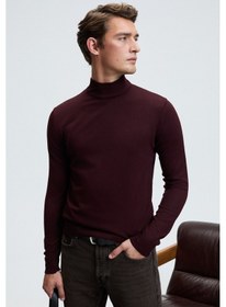Resim Grimelange REBEL Erkek Yarım Balıkçı Yaka Basic Slim Fit Triko Bordo Kazak 
